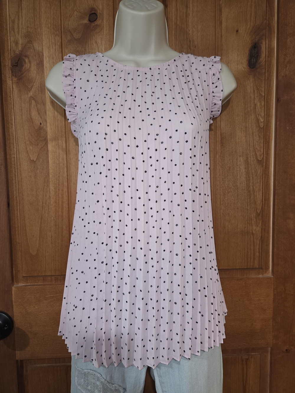 Maurices Pink Pleated‎ Polka Dot Sleeveless Blouse